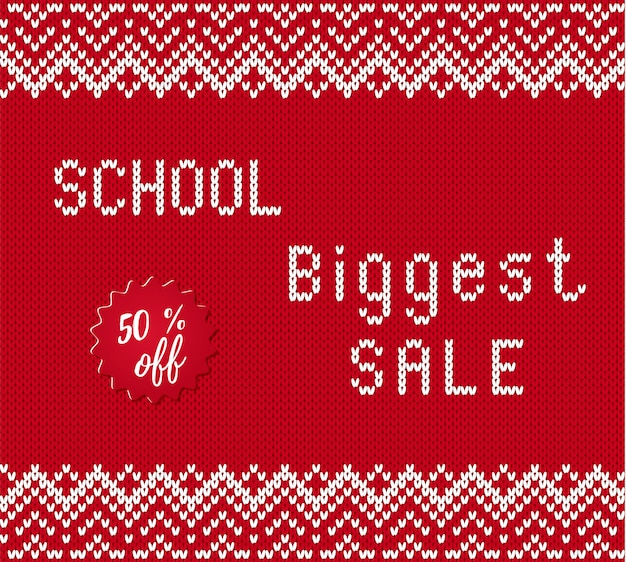 Vector back to school sale banner with text in knitted style.