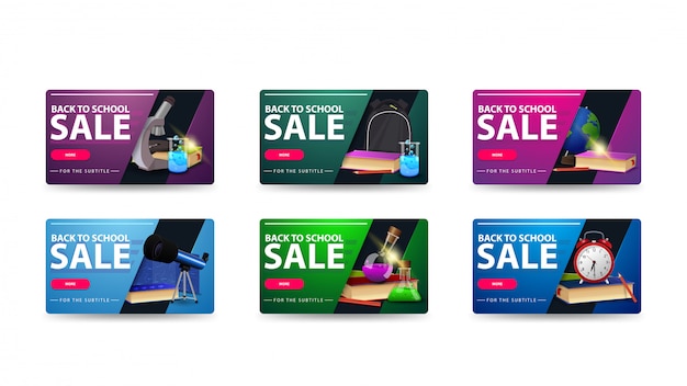 Back to school sale, collection colorful discount banners for your business with rounded corners