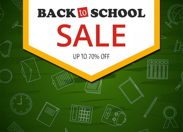 Back to school sale colorful banner on green background