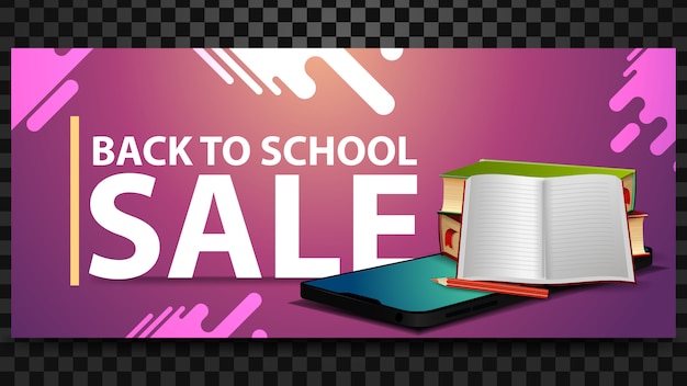 Vector back to school sale, discount horizontal banner