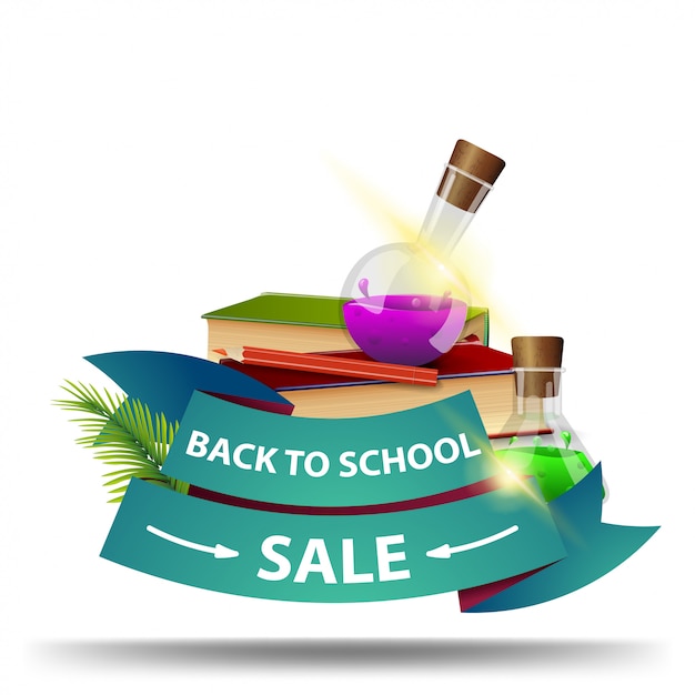 Back to school sale, discount web banner in the form of ribbons 