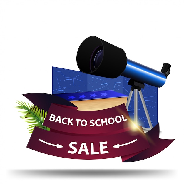 Back to school sale, discount web banner in the form of ribbons