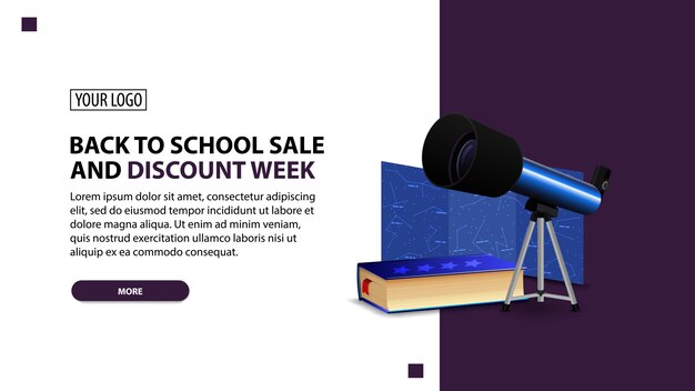 Ritorno a scuola vendita e sconto settimana, sconto banner web minimalista bianco