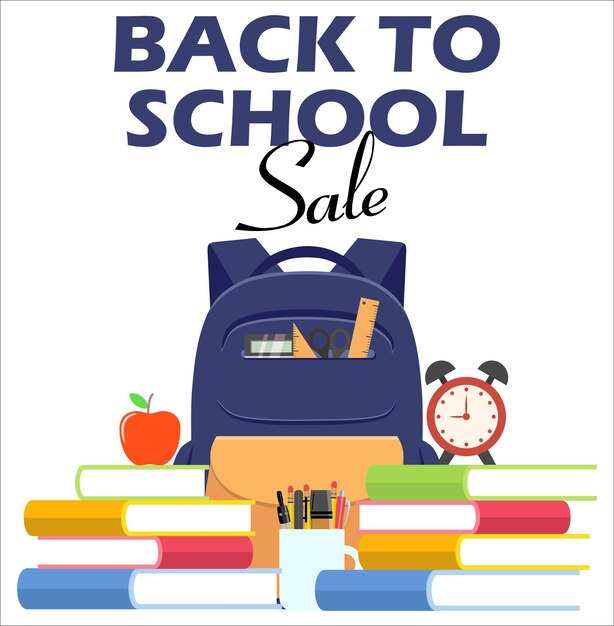 Back to school sale illustration with bag isolated on white