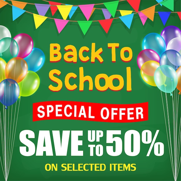 Back to school sale poster with student items