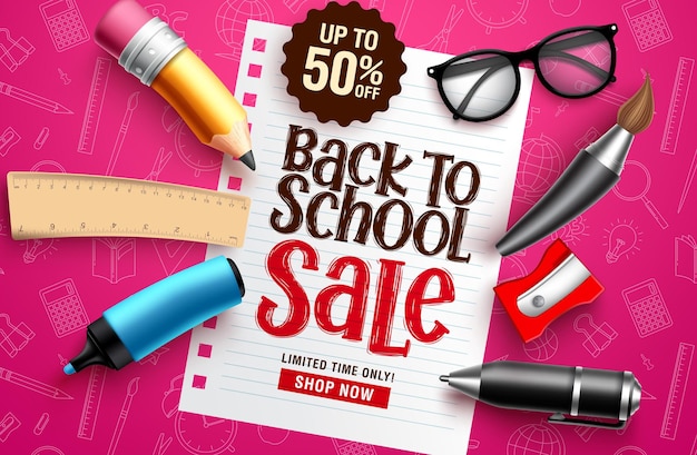 Vector back to school sale vector banner back to school sale discount text in white paper with educational