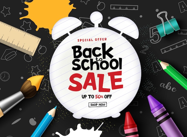 Vector back to school sale vector banner back to school special offer text in paper space with student