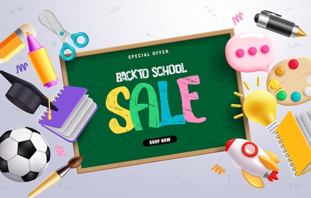 Back to school sale vector banner design Back to school special offer text in chalkboard space