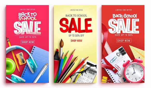 Vector back to school sale vector poster set back to school sale text with educational items price