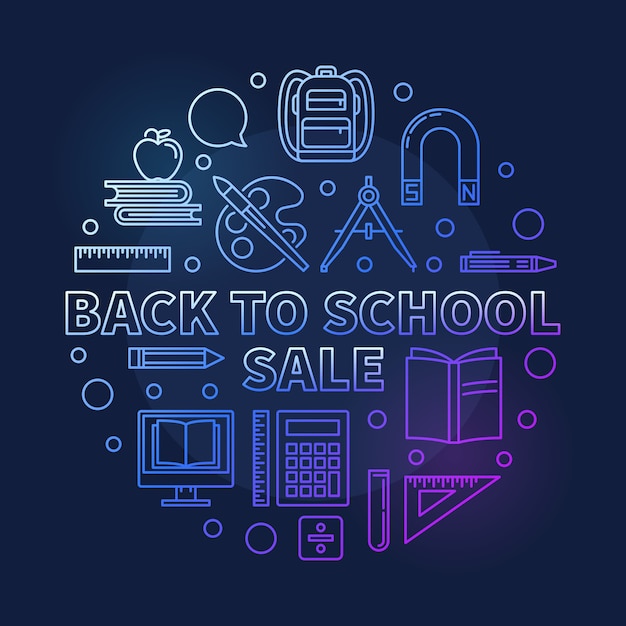 Back to School Sale vector round colorful linear illustration