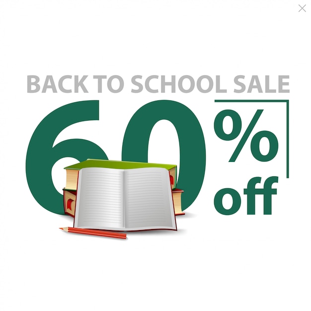 Back to school sale, white stylish discount banner with large numbers 