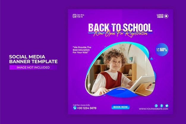 Back to school and School admission social media banner or post design Premium Template