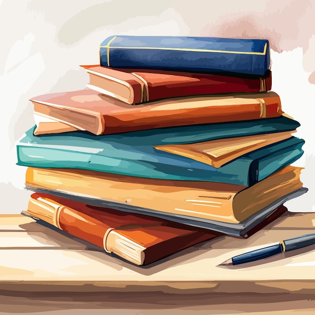 Back to school school books on the desk vector watercolor vector illustration