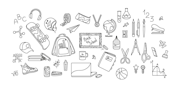 Back to school school supplies icons set vector