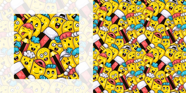 Back to school seamless doodle pattern of students with pencils and erasers