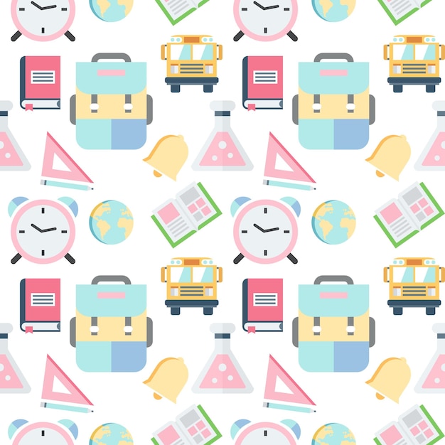 Back to school seamless pattern elements on white background.