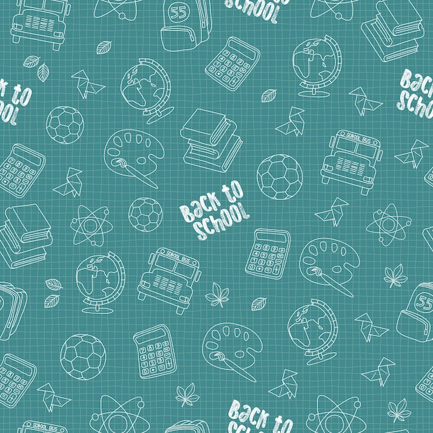 Vector back to school seamless pattern featuring school objects