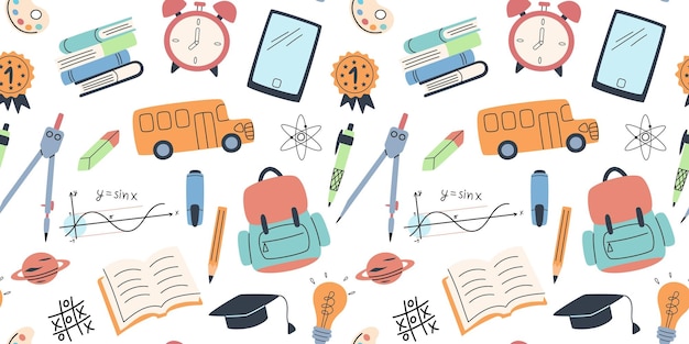 シンプルなフラットスタイルの学校用品のパターン