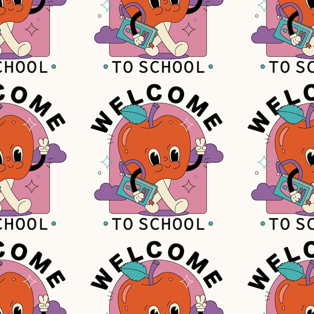 Back to school seamless pattern for printing vector hand draw illustration school lunch apple