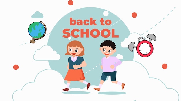 다시 학교 시즌 터 평평한 귀여운 캐릭터 일러스트레이션과 학교 액세서리