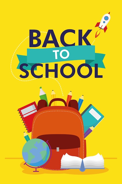back to school season with lettering and schoolbag vector illustration design
