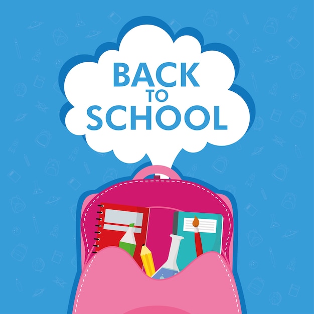 Vector back to school season with lettering and schoolbag vector illustration design