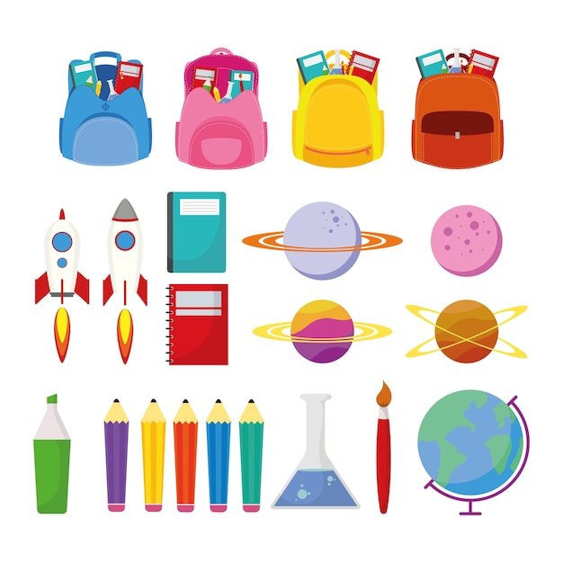 Vector back to school season with set supplies vector illustration design