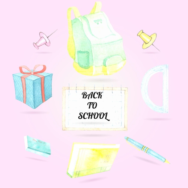 Back to school set background watercolor