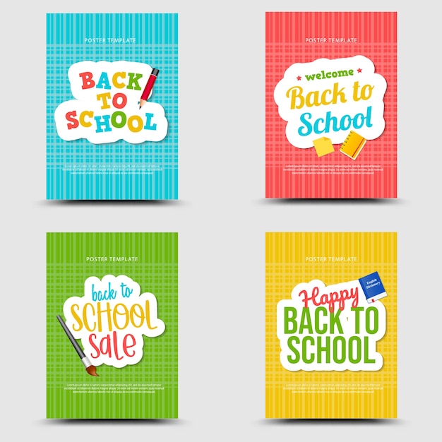 back to school set banner cartoon