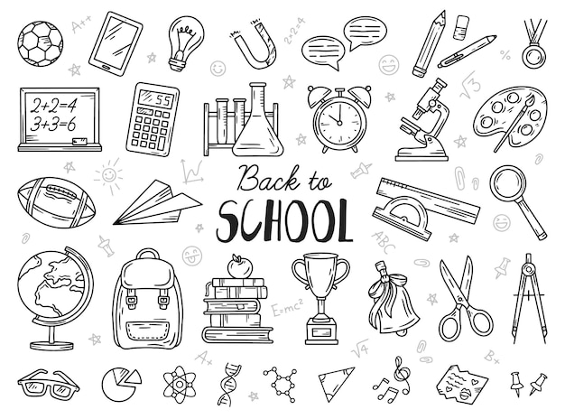 Back to school set of doodle sketch icons