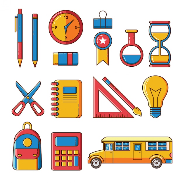 Back to school set icons and elements