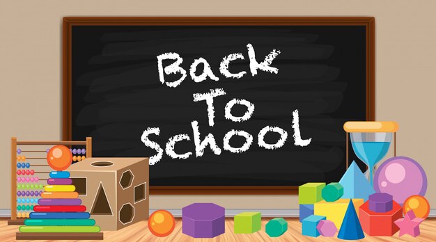 Vector back to school sign with many toys
