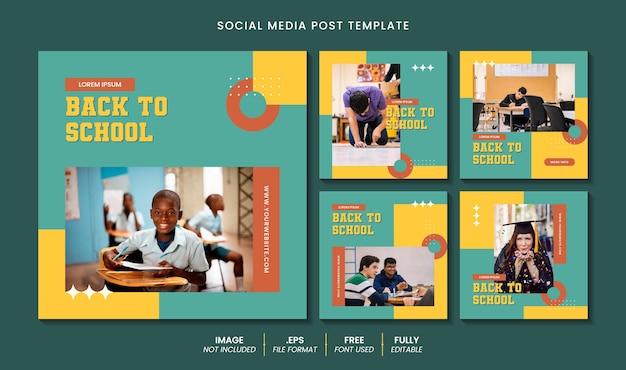 Back to school social media banner and instagram post template with editable text effect