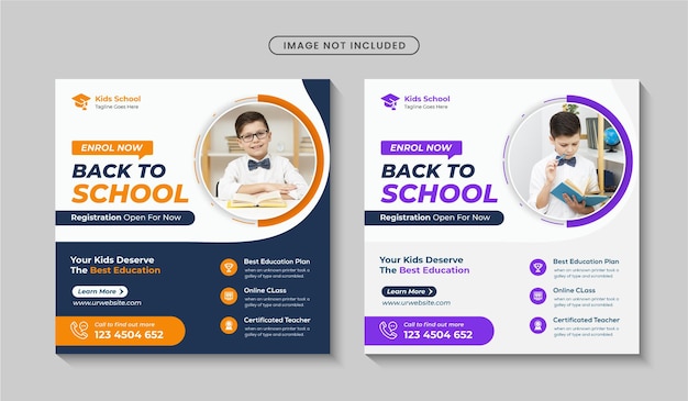 Back to school social media post or admission square flyer banner template 