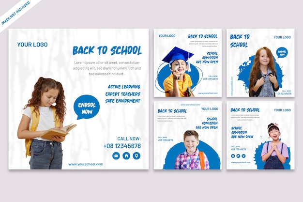 Vector back to school social media post collection