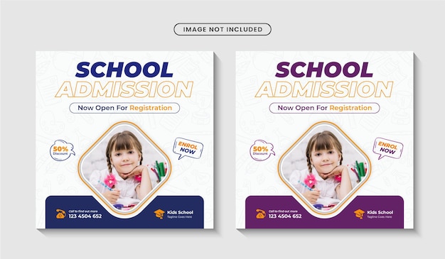 Back to school social media post or education admission square banner template premium vector