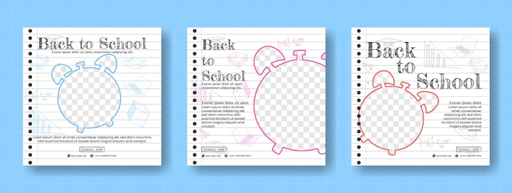 Vector back to school social media post template with notebook style
