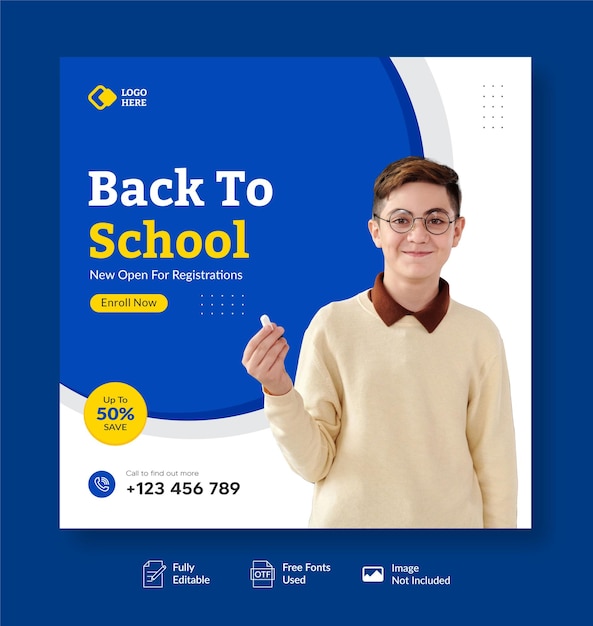 Back to school social media post and web banner or flyer template premium vector