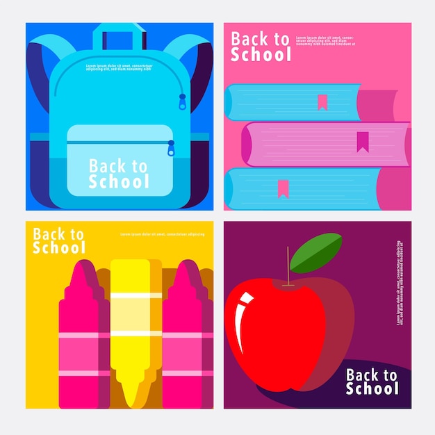 Back to school square template banner concept vector illustration