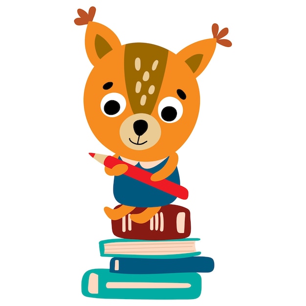 Back to school. Squirrel with books. draw style. White background, isolate. vector illustration.