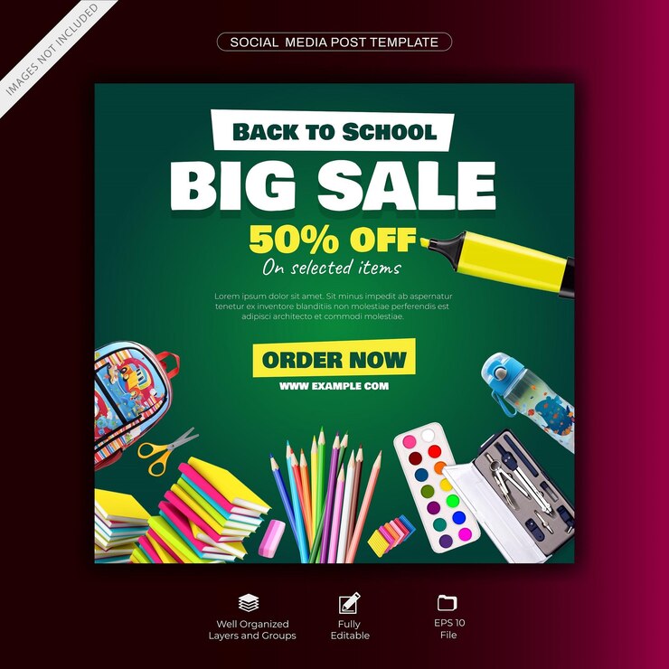 Vector back to school stationery sale post