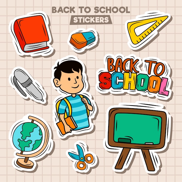 Back to school stickers pack vector set