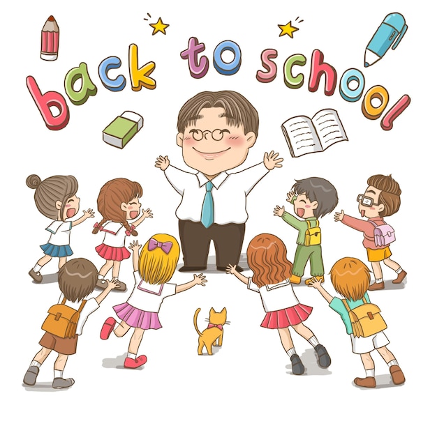 Vector back to school student character drawing manga kawaii cartoon