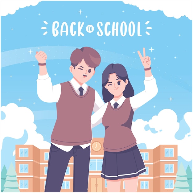 学校に戻る学生のキャラクターイラストの背景