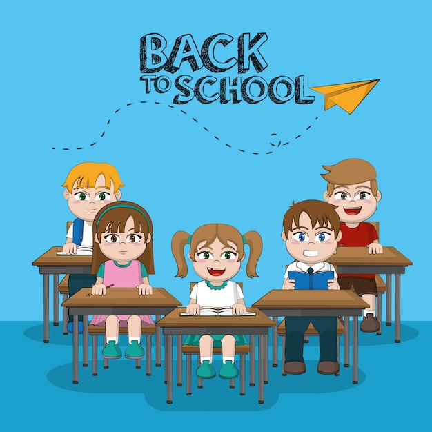 학교 학생 아이 만화 벡터 일러스트 그래픽 디자인으로 돌아 가기