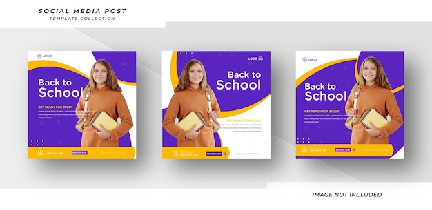 Back to school study square banner for social media post template Premium Vector