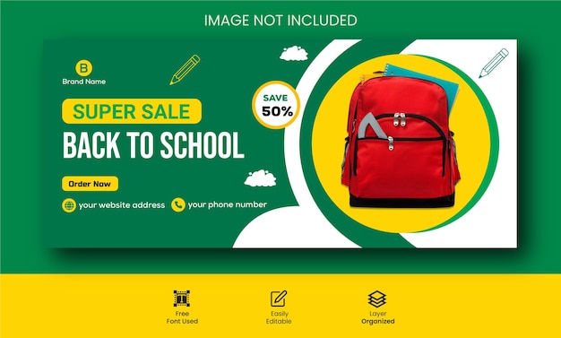 Back to school super sale social media post web banner facebook cover photo design promotional