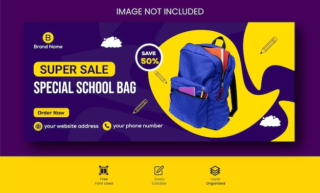 Vector back to school super sale social media post web banner facebook cover photo design promotional