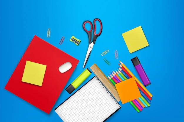 Vector back to school supplies 3d illustration