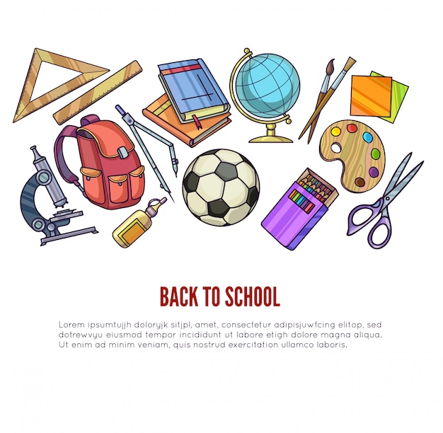 Back to School supplies and learning equipment or office accessories for poster design.